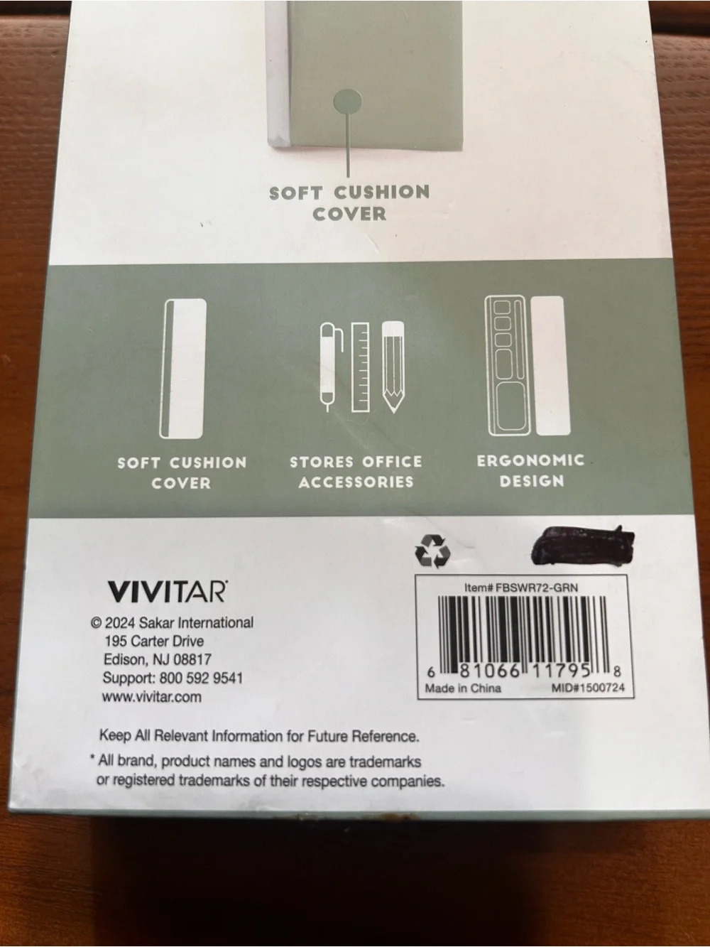 Vivitar Ergonomic Keyboard Wrist Rest Pad w/ Storage, Green/White 14.25in
